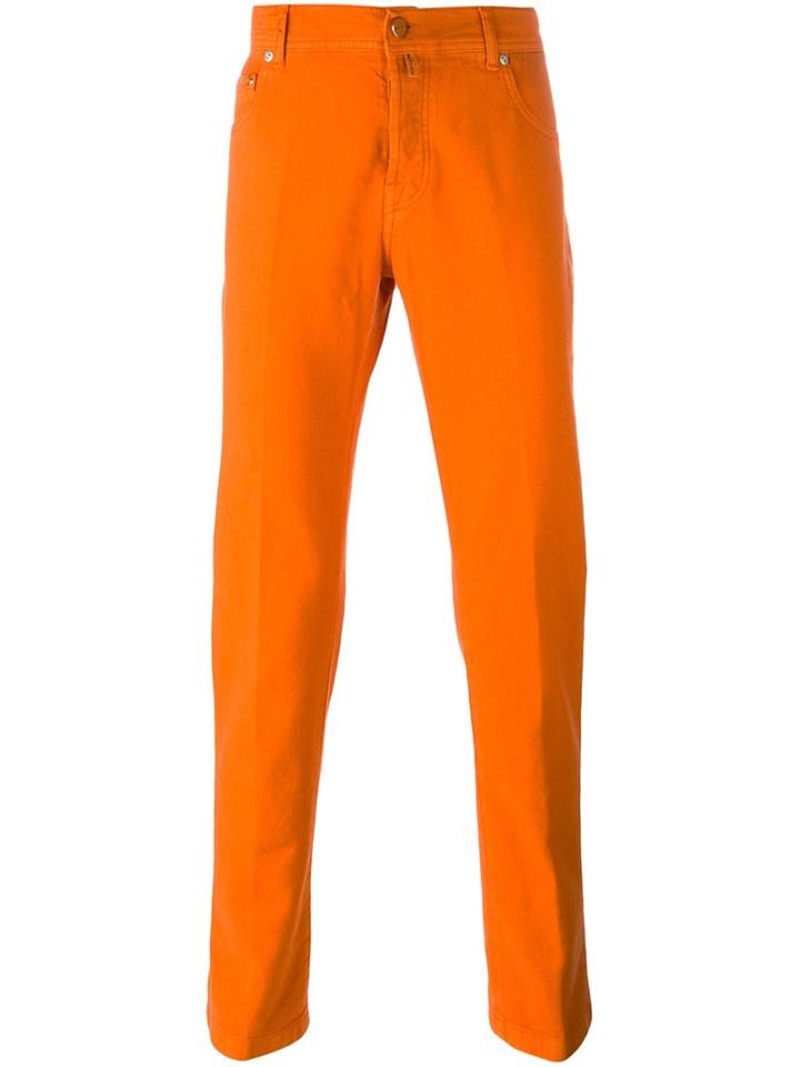 Kiton Straight Leg Jeans, Men's, Size: 32, Yellow/orange, Cotton/spandex/elastane/wool
