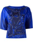 Moschino Biker Jacket Print T-shirt, Women's, Size: 42, Blue, Rayon/acetate/other Fibers
