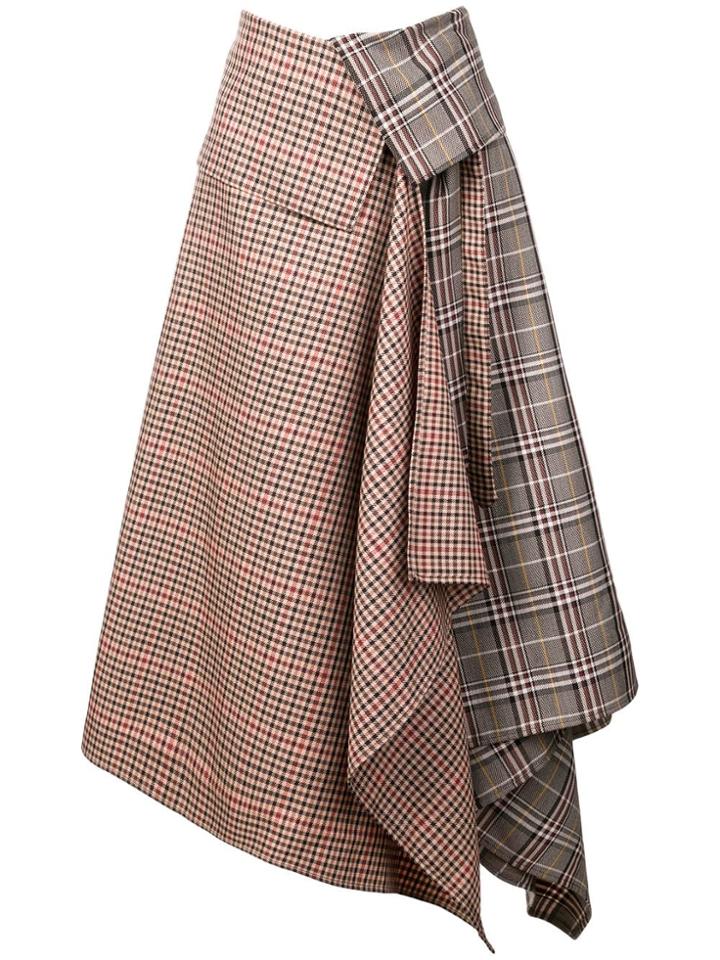 Monse Patchwork Plaid Asymmetric Skirt - Grey