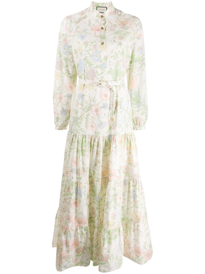 Gucci Floral Print Maxi Dress - Neutrals