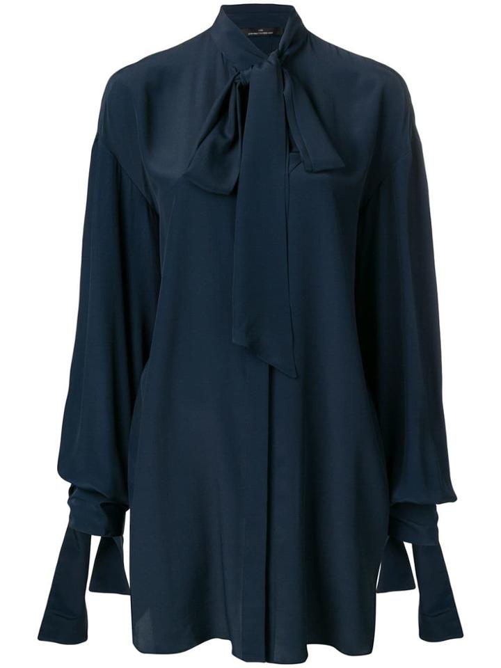 Rokh Pussy Bow Draped Shirt - Blue