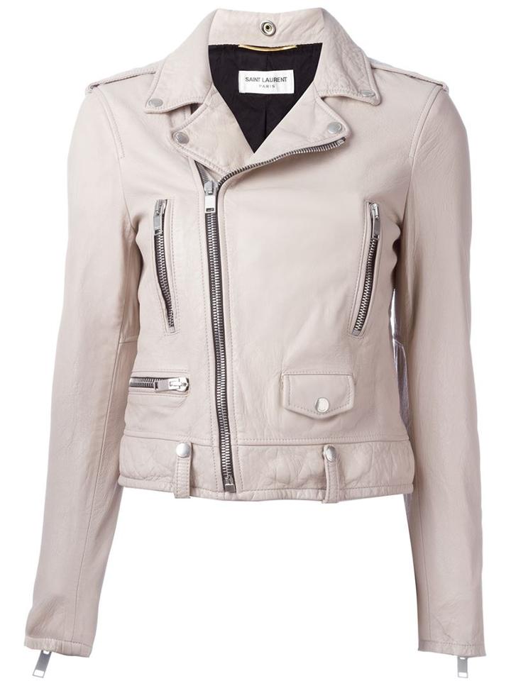 Saint Laurent Classic Biker Jacket, Women's, Size: 40, Pink/purple, Lamb Skin/cupro/cotton