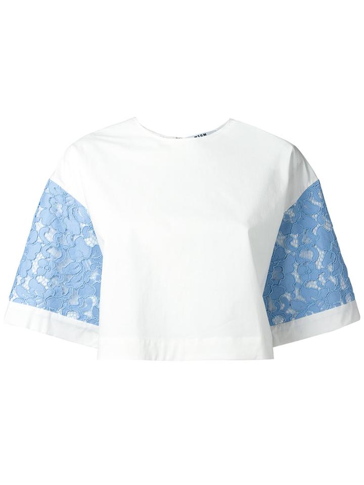 Msgm Lace Sleeve Blouse, Women's, Size: 40, White, Cotton/polyurethane/spandex/elastane