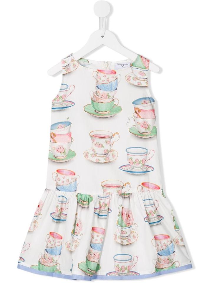 Monnalisa Tea Cup Print Dress, Girl's, Size: 11 Yrs, White