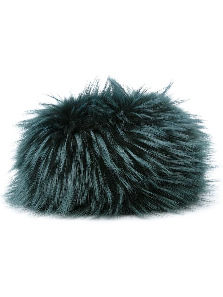 Mr & Mrs Italy Fur Cossack Hat, Women's, Green, Racoon Fur