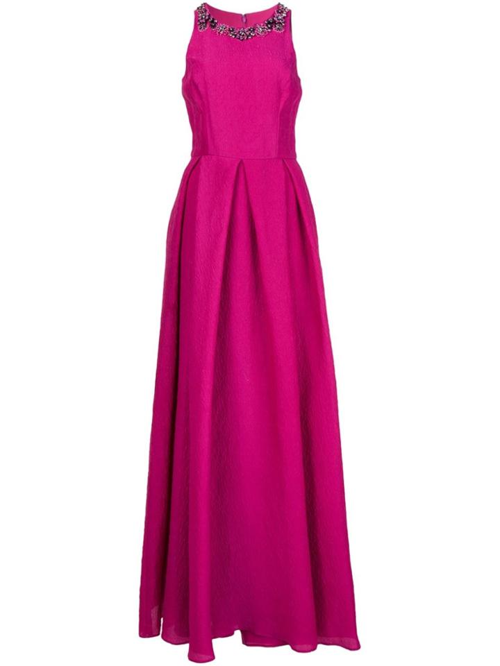 Marchesa Notte Embellished Neck Gown - Pink & Purple