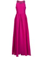 Marchesa Notte Embellished Neck Gown - Pink & Purple
