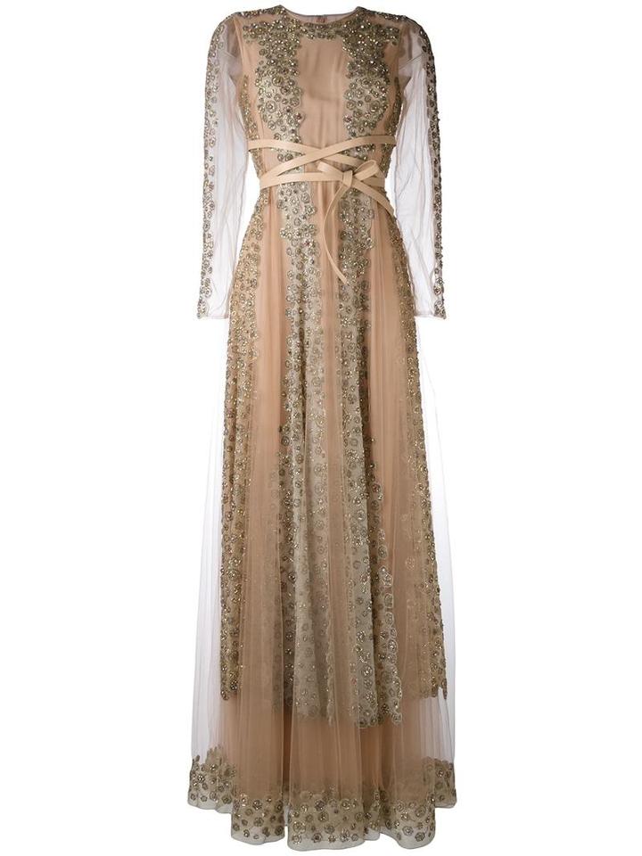 Valentino Crystal And Lace Gown, Women's, Size: 40, Nude/neutrals, Silk/polyamide/spandex/elastane