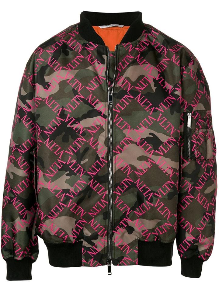 Valentino Vltn Camouflage Bomber - Green
