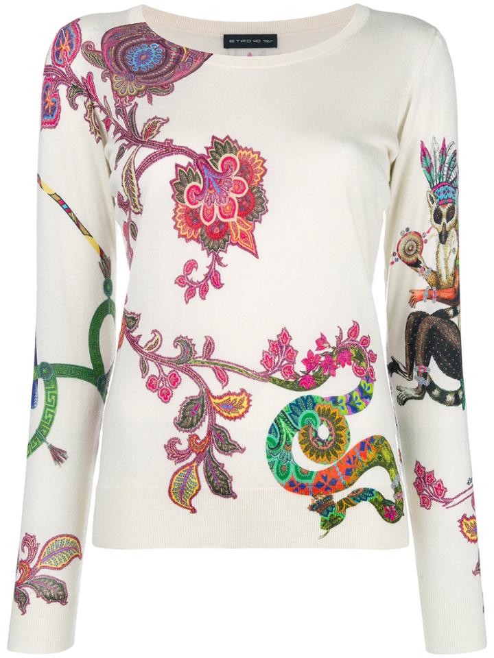 Etro Paisley Lemur Print Jumper - Nude & Neutrals