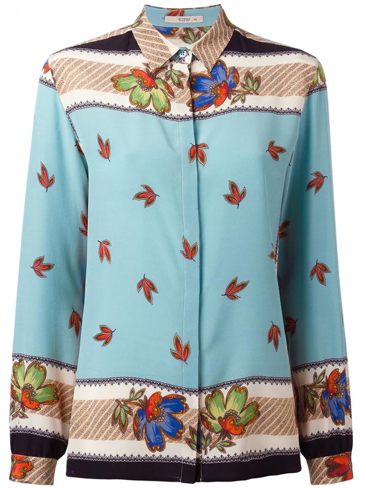 Etro Floral Print Shirt, Women's, Size: 48, Blue, Silk
