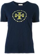Tory Burch Embroidered Logo T-shirt, Women's, Size: Medium, Blue, Cotton/polyester