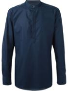 E. Tautz Slim Fit Grandad Collar Shirt, Men's, Size: 17, Blue, Cotton
