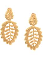 Oscar De La Renta Bischoff Leaf Earrings - Gold