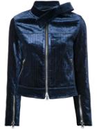 3.1 Phillip Lim Velvet Moto Jacket, Women's, Size: 2, Blue, Polyester/cupro/viscose