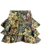Wandering Flower Print Full Skirt - Yellow