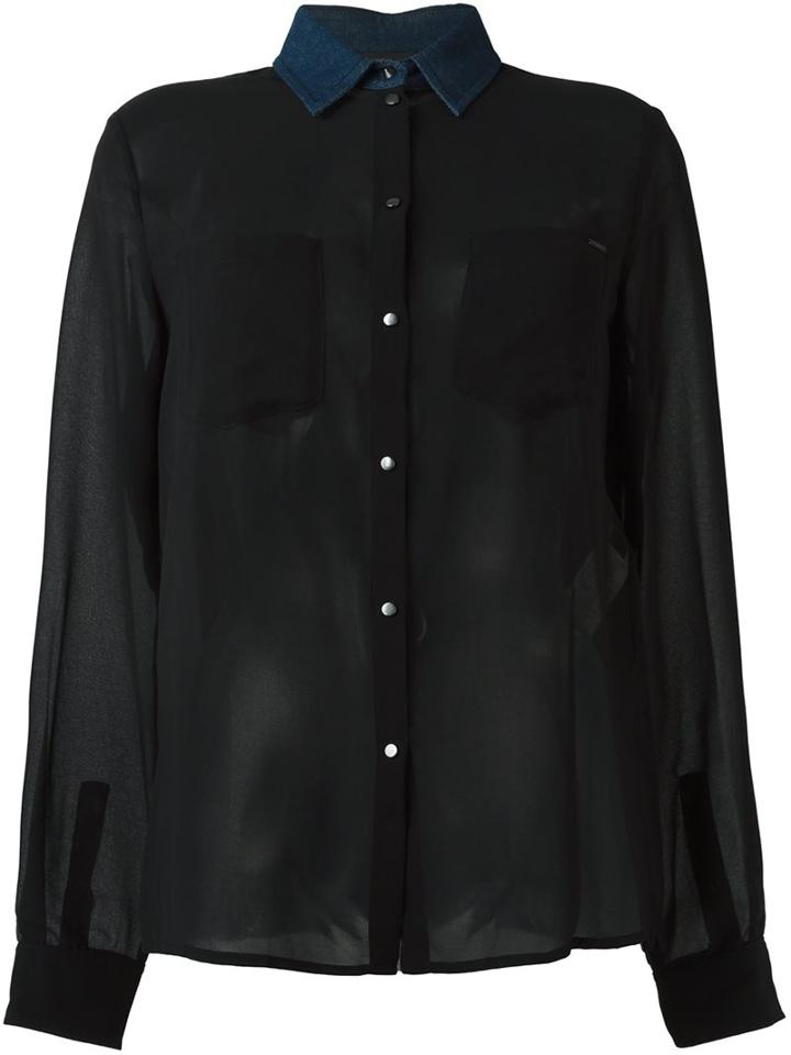 Diesel Denim Collar Shirt, Women's, Size: Xs, Black, Polyester/cotton
