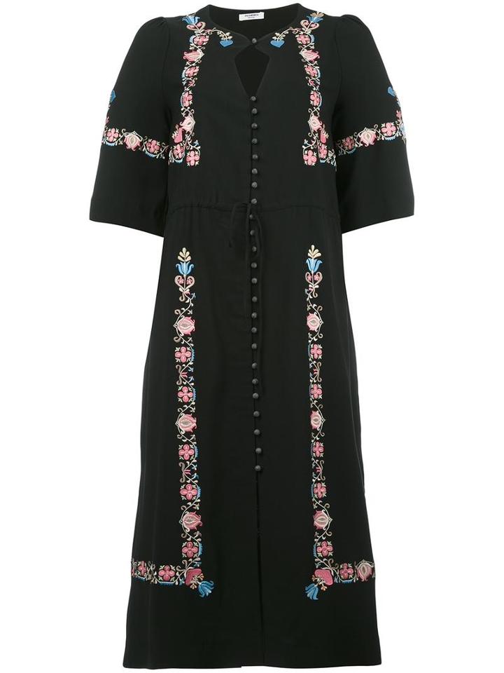 Vilshenko Floral Embroidery Midi Dress, Women's, Size: 10, Black, Silk/viscose/acetate/spandex/elastane