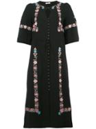 Vilshenko Floral Embroidery Midi Dress, Women's, Size: 10, Black, Silk/viscose/acetate/spandex/elastane
