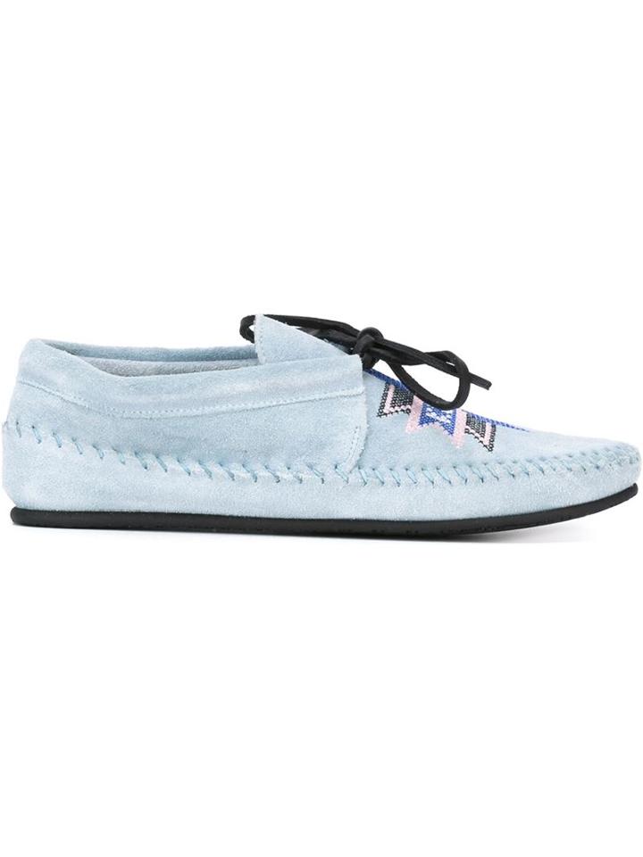 Kenzo Kenzo Embroidered Moccasins, Women's, Size: 40, Blue, Leather/suede/rubber