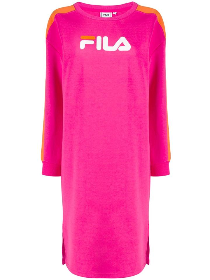Fila Logo Print Extra Long Sweatshirt - Pink