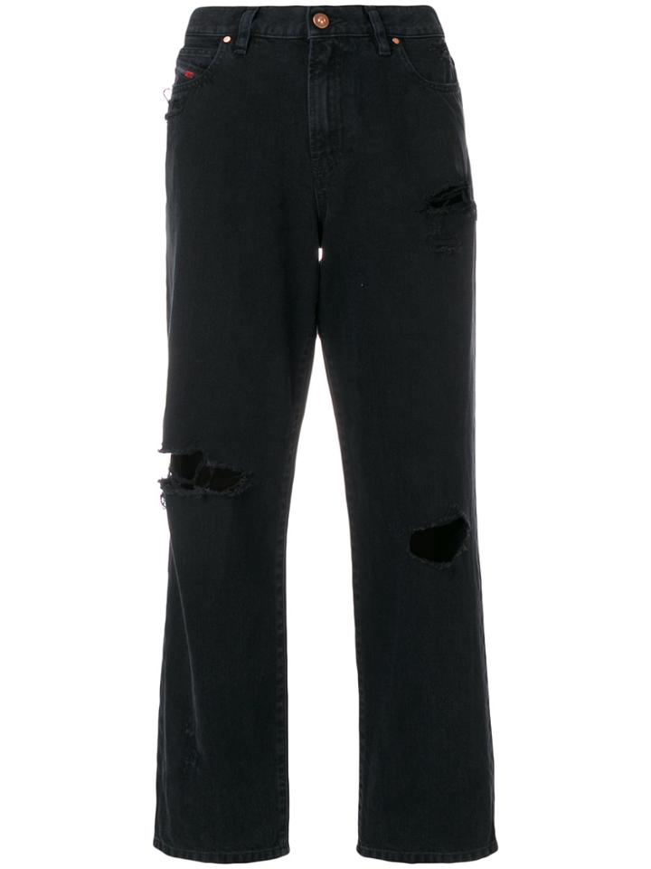 Diesel Distressed Cropped Boyfriend Jeans - Black