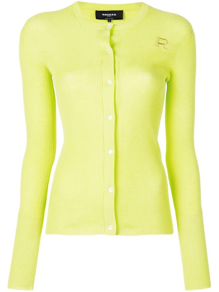 Rochas Embroidered Logo Ribbed Cardigan - Green