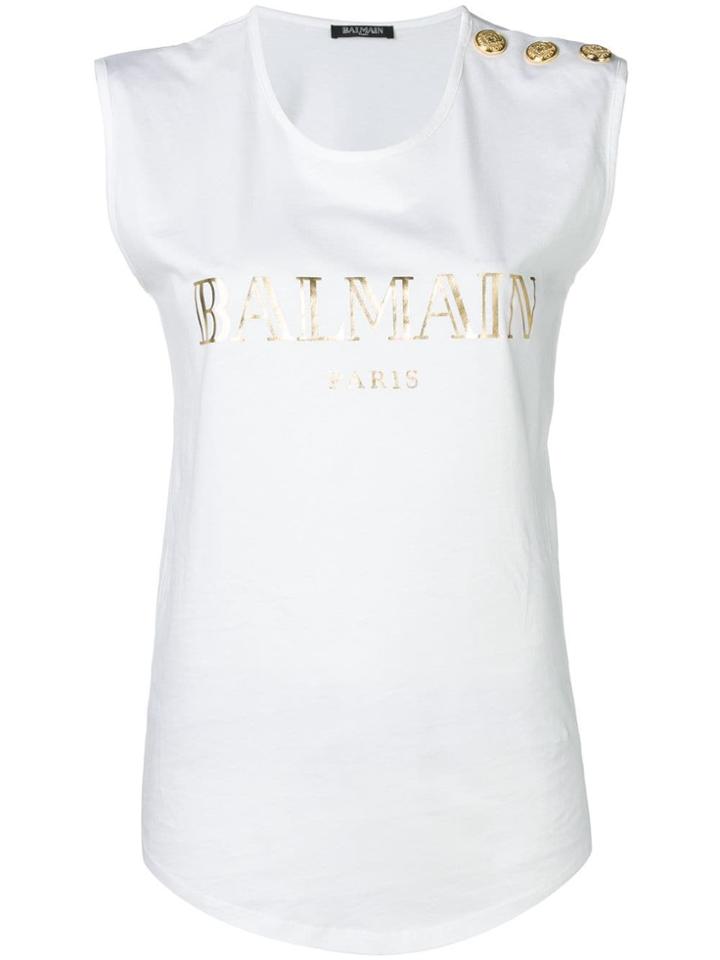 Balmain Logo Print Shoulder Button T-shirt - White