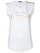 Balmain Logo Print Shoulder Button T-shirt - White
