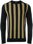 Balmain Glitter Detail Striped Pullover, Men's, Size: Large, Black, Merino/viscose/polyester/polyamide