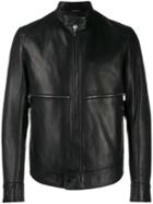 Z Zegna Banded Collar Leather Jacket - Black
