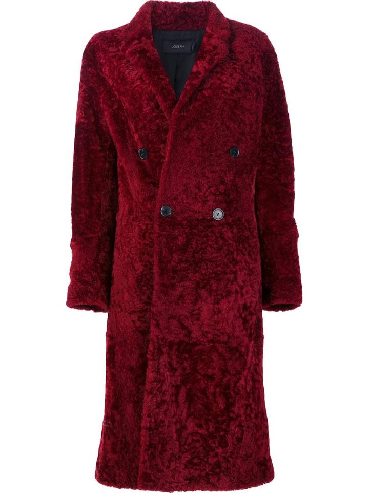 Joseph Double Breasted Coat, Women's, Size: 38, Red, Lamb Fur