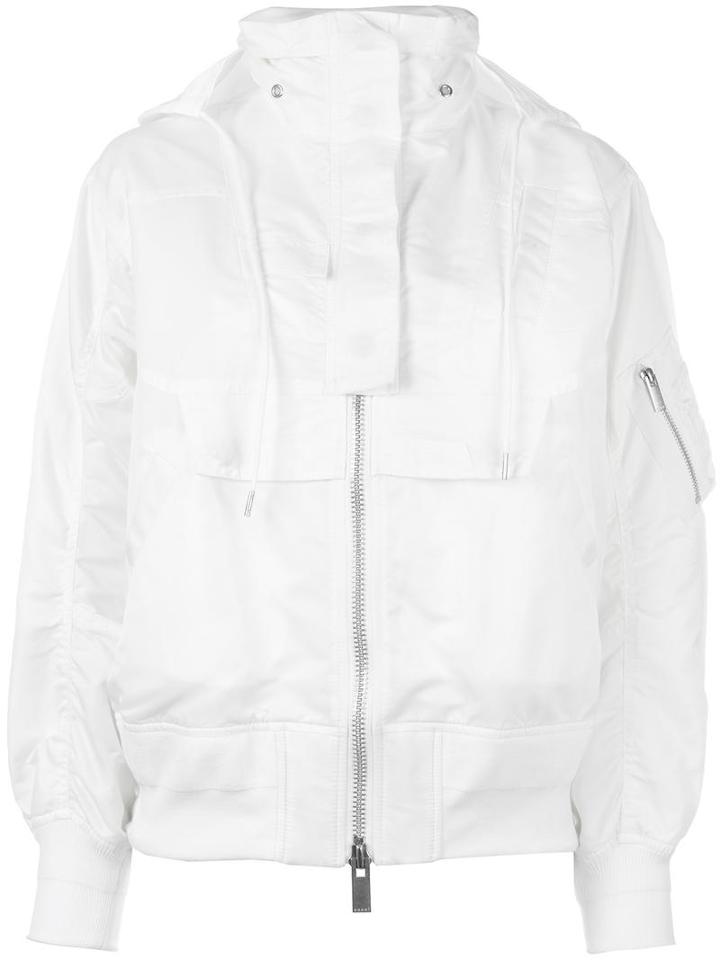 Sacai Hooded Bomber Jacket, Women's, Size: 2, White, Nylon/polyester/cotton/cupro