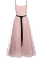 Marchesa Notte Glitter Tulle Tea Length Dress - Pink