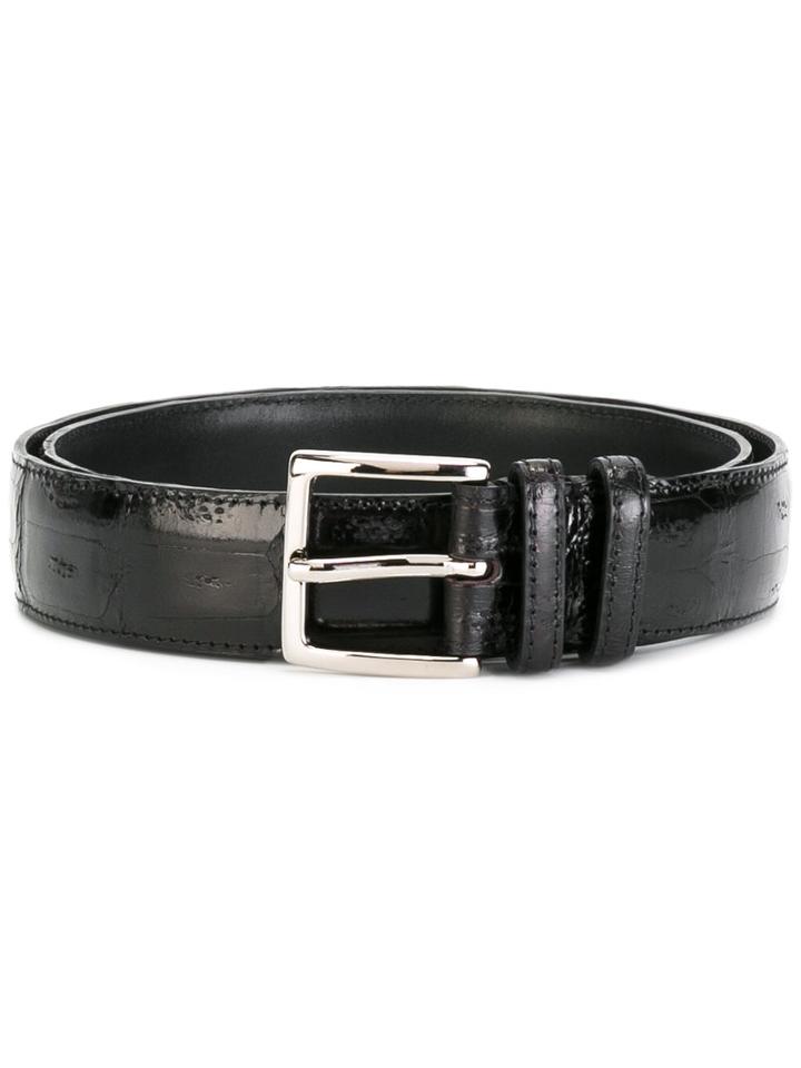 Orciani Crocodile-effect Patent Belt, Men's, Size: 95, Black, Calf Leather