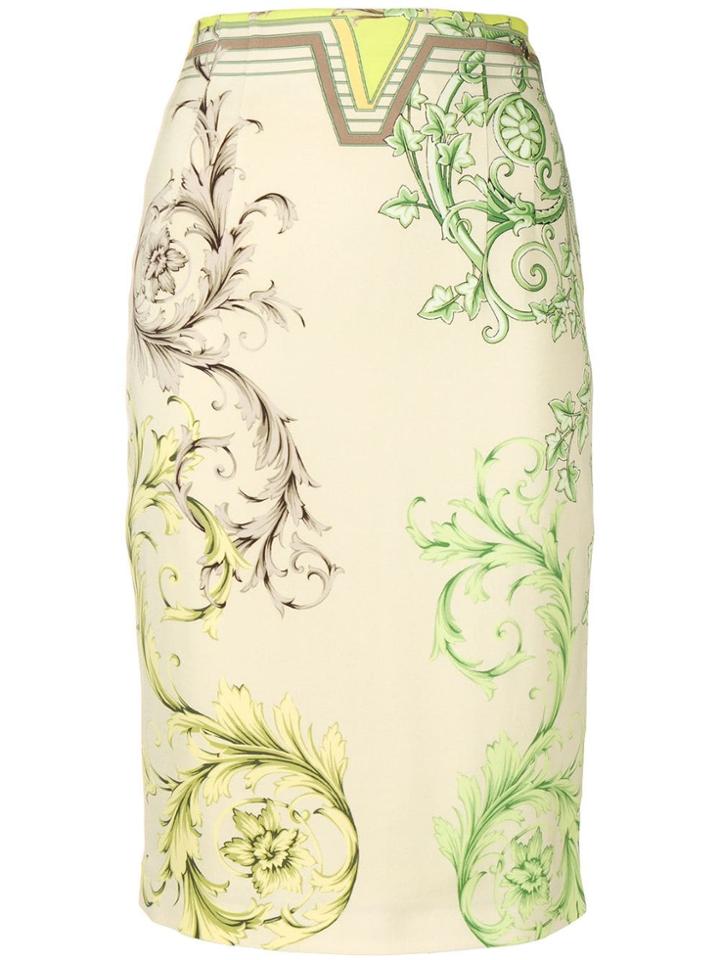 Versace Collection Flower Print Pencil Skirt - Yellow