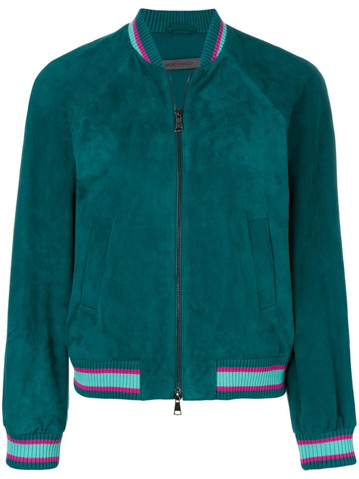 Simonetta Ravizza Contrast Trim Bomber Jacket - Blue