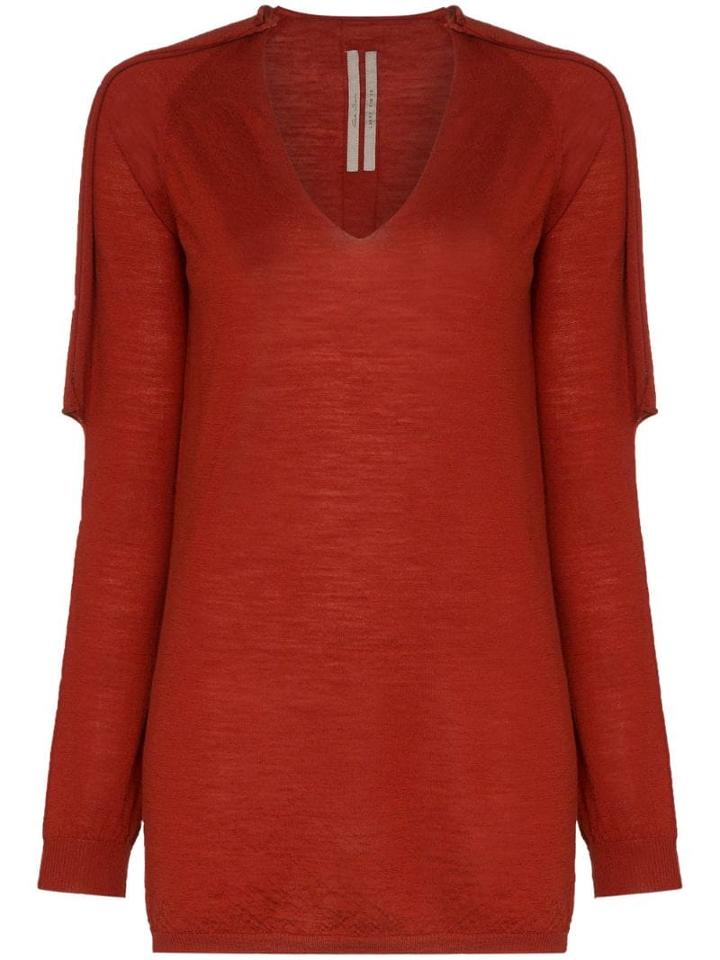 Rick Owens Knitted Distressed Jumper - Red