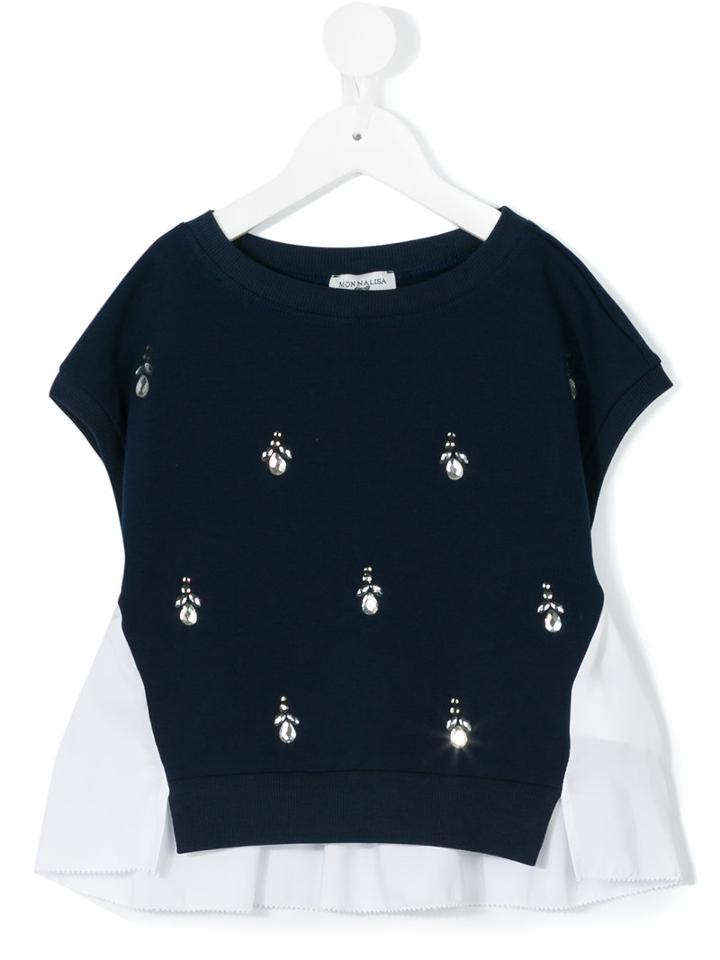 Monnalisa - Crystal Embellished T-shirt - Kids - Cotton/elastodiene/polyester - 4 Yrs, Blue