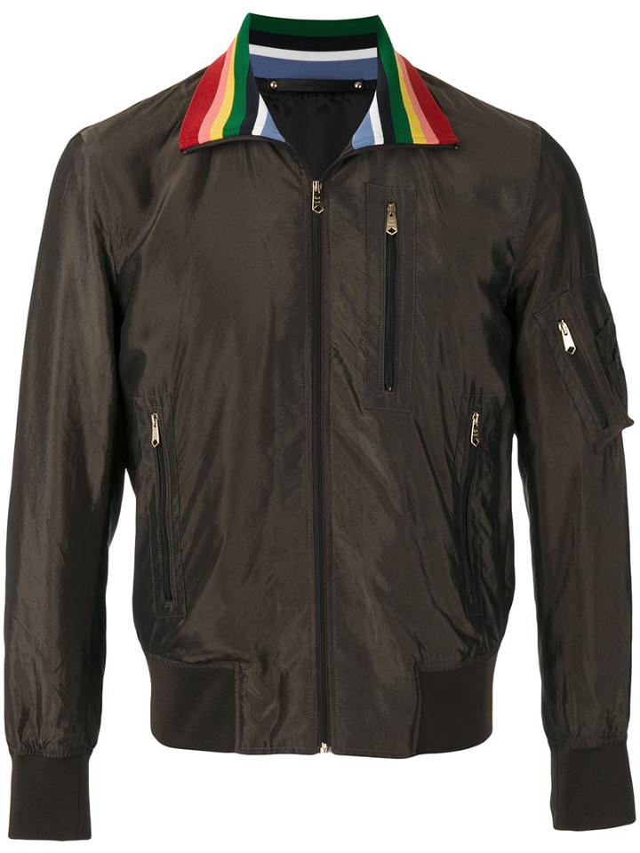 Paul Smith - Contrast Collar Bomber Jacket - Men - Cupro - S, Brown, Cupro