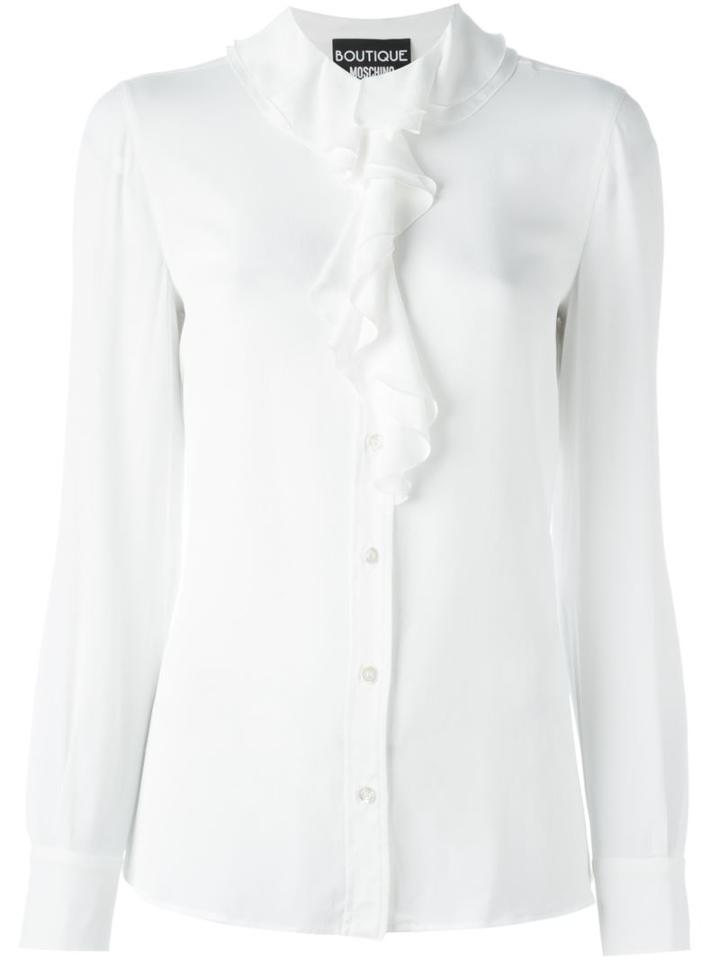 Boutique Moschino Ruffle Neck Shirt, Women's, Size: 40, White, Rayon/silk