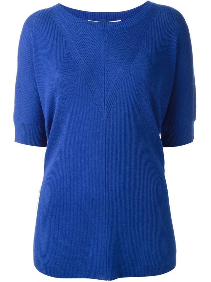 Diane Von Furstenberg Ribbed Knitted Top, Women's, Size: Small, Blue, Silk/wool