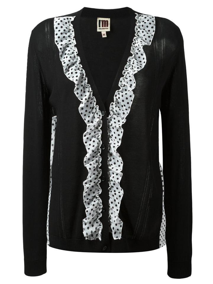I'm Isola Marras Polka Dot Ruffle Cardigan, Women's, Size: Medium, Black, Cotton/viscose/polyester
