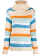 Semicouture Roll-neck Striped Jumper - Neutrals