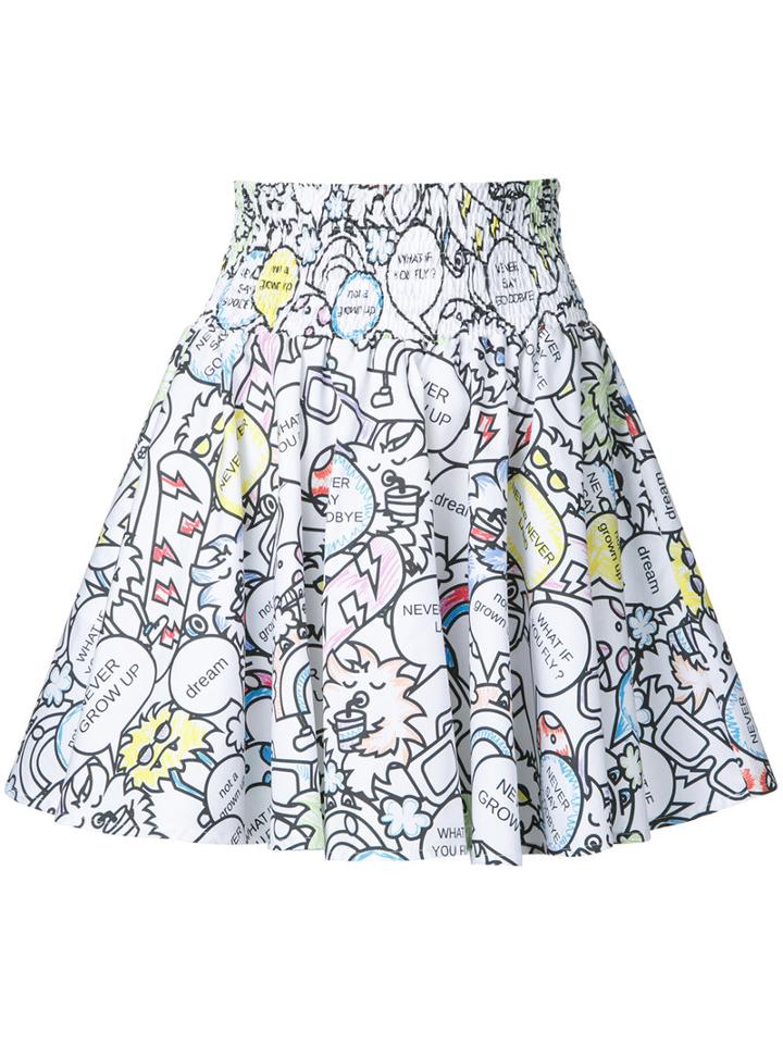 Mira Mikati - Printed Full Skirt - Women - Cotton - 36, White, Cotton