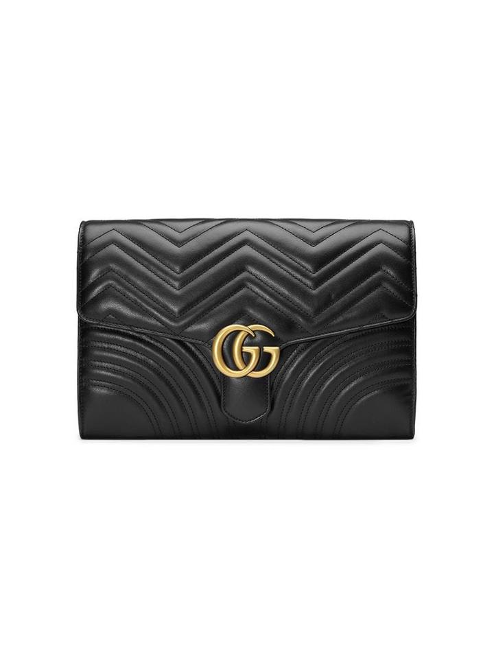 Gucci Black Gg Marmont Leather Clutch Bag