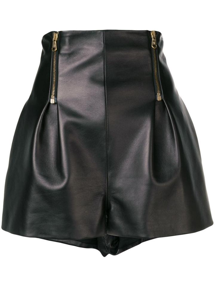 Versace High Waisted Leather Shorts - Black