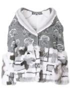 Thom Browne Floral Embroidery Mink Trim Overcoat - Grey