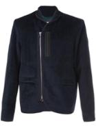 Oamc Off-centre Zip Blouson Jacket, Men's, Size: Medium, Blue, Cupro/llama/virgin Wool/polyamide