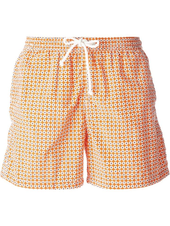 Kiton Floral Print Swim Shorts, Men's, Size: Xl, Yellow/orange, Polyamide